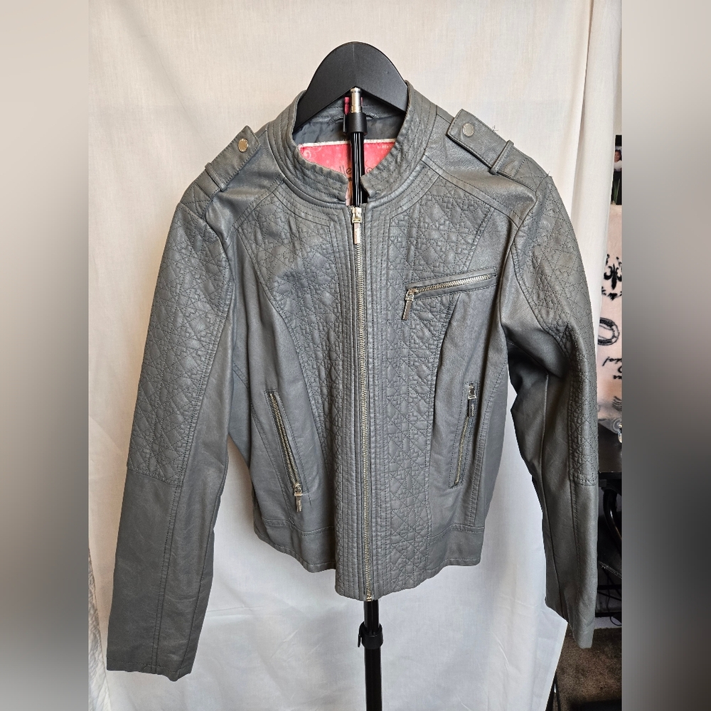 Bernardo Charcoal Leather Jacket with Textured Design